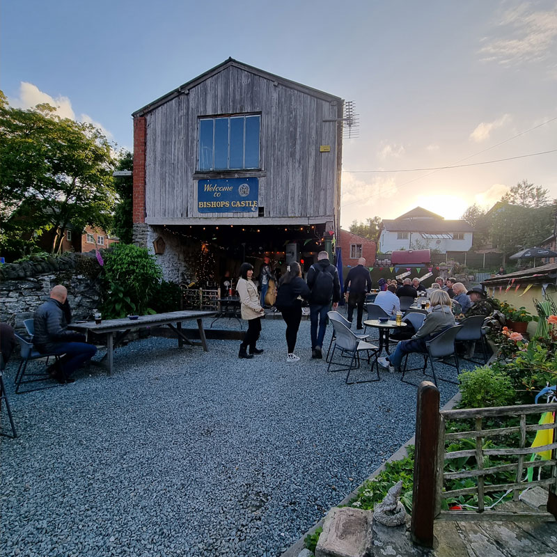 outdoor seating area with stage